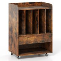 costway mueble para vinilos movil industrial con ruedas 5 compartimentos cajon y estante abierto 52x355x73 cm para salon o oficina