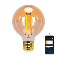 aigostar bombilla led inteligente bombilla alexa led vintage g80 ambar tipo globo 6w 806 lm regulable calida a fria 2700k a 6500k casquillo e27 compatible con alexa y google home