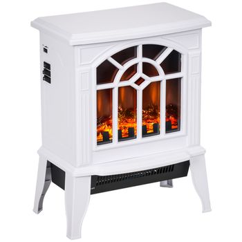 HOMCOM Chimenea Decorativa 1000 W/2000 W con Temperatura Ajustable LED Llamas para 15-20 ㎡ 36,5x24x46 cm Blanco   Aosom España