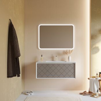 Mobile Bagno Sospeso 100cm In Grigio Chiaro Con Specchio A Led | Miami