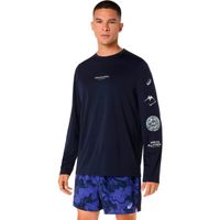 asics fujitrail logo  camiseta de running hombres - azul oscuro azul
