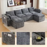 sofa modular de 4 plazas - mueble para salon - chenilla - gris oscuro 322x161x75cm