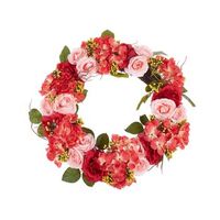 corona de puerta roja y rosa artificial decorativa hecha a mano redonda 50 cm decoracion de pared de mesa estilo rustico agulo