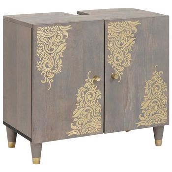 Mueble De Lavabo Gris 62 X 33 X 58 Cm Madera De Mango Maciza Vidaxl