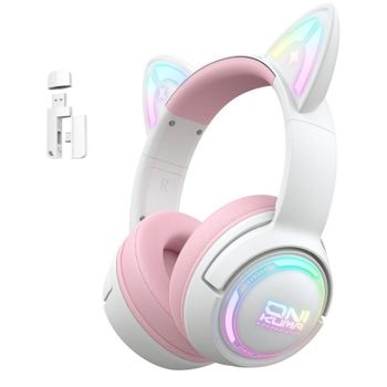 Auriculares ONIKUMA GT838 inalámbricos Bluetooth gaming con micrófono y RGB rosa y blanco