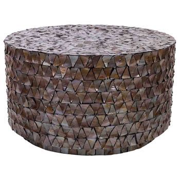 Mesa De Centro De Madera Y Madreperla Marrón D77x43/5h Cm