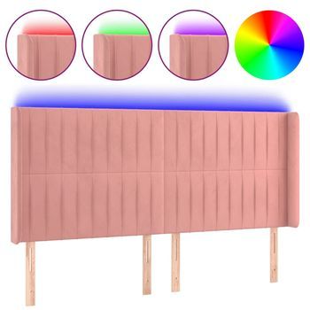 Cabecero Cama | Panel De Cabecera Con Led De Terciopelo Rosa 183x16x118/128 Cm