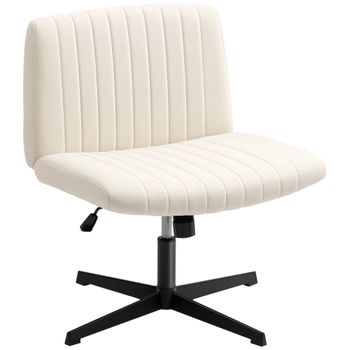 HOMCOM Silla Homeoffice regulable en altura giratoria con aspecto lino silla para sentarse con las piernas cruzadas hasta 120 kg, blanco crema