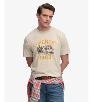 Superdry para hombre. M1012443A Camiseta Wild Frontier beige (M), Casual, Algodón, Manga corta
