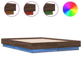Estructura De Cama Con Luces Led Roble Marrón 120x190 Cm