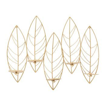 Portavelas De Pared De Metal Dorado 66x14x56 Cm