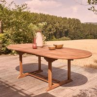 mesa de jardin extensible y ovalada de madera teca maciza aceitada 810 pers