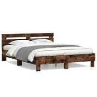 cama matrimonial  cama para adultos  cama con cabecero madera de ingenieria roble ahumado 140x190 cm