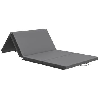 HOMCOM Tapete de gimnasia yoga pilates fitness plegable en 4 con asas revestimiento sintético 180x80x5 cm Gris   Aosom España