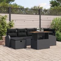 juego de sofa de jardin de 7 piezas con cojines negro ratan poliester v1748 unico  negro