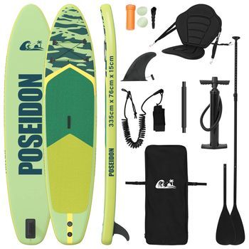 Tabla Sup Con Asiento 2-en-1 Poseidon 335 X 76 X 15 Cm Verde Vidaxl