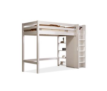 Cama infantil,cama alta de panel de partículas 90x200cm con armario,estantes,escalera y protección contra caídas,blanco
