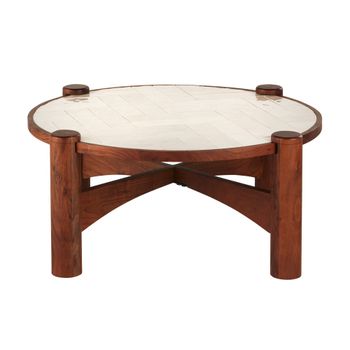 Mesa de centro redonda efecto zellige y acacia Ø100 cm