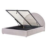 cama con somier de chenilla 140 x 200 cm con cabecero espacio almacenaje elevable gris pardo mouzon