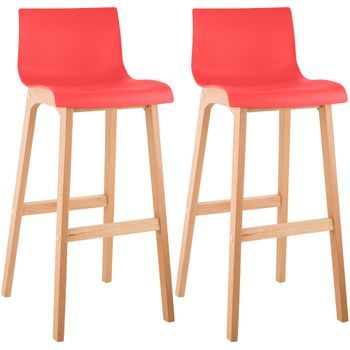 Juego De 2 Taburetes De Bar Hover Asiento De Plástico Base De Cuatro Patas Natura Madera Rojo 46x41x102 Cm Clp