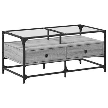 Mesa De Centro Tapa De Vidrio Acero Gris Sonoma 98,5x50x45 Cm Vidaxl