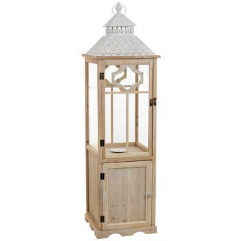 Farol De Madera Marrón  32.5x32.5x117h Cm