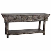 recibidor de madera acabado artesanal envejecido gris oscuro 181x45x80