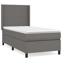 cama individual  cama para adultos  cama box spring con colchon cuero sintetico gris 80x200 cm