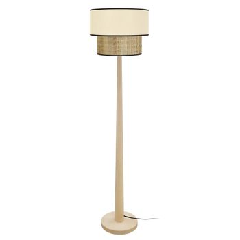 Lámpara de pie columna madera natural pantalla beige