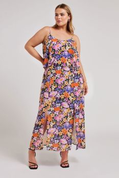 Yours London Vestido Largo De Tirantes Negro De Flores, Mujer Curvy Y Tallas Grandes, Yours London