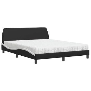 Cama Con Colchón Dover Cuero Sintético Negro Y Blanco 160x200 Cm Vidaxl