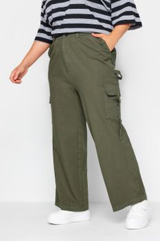 Yours Pantalones Caqui Cargo Anchos, Mujer Curvy Y Tallas Grandes, Yours