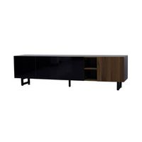 mueble tv de 180x38x50 cm negro brillante y efecto madera con 4 puertas