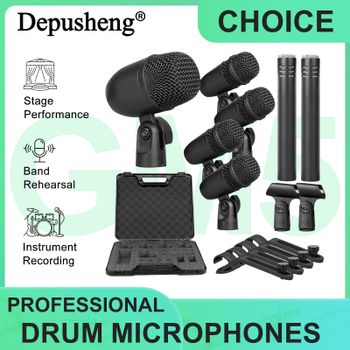 Juego de 7 Micrófonos Dinámicos con Cable Dpusheng GM7 para Batería, Bajo, Tom, Caja, Platillos, para Grabación en Estudio y en Vivo