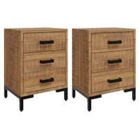 pack 2 uds mesitas de noche  mesilla de noche madera maciza de pino 40x30x55 cm