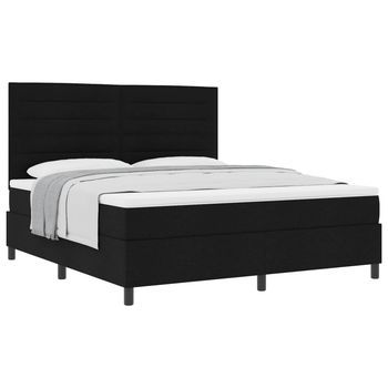 Cama Tapizada 203x180x128 Cm Madera Tratada, Madera Maciza De Pino - Negro