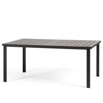 Mesa Fija De Jardín 180x90 Cm En Acero Y Lamas Efecto Madera De Polietileno - Thomas Antracita
