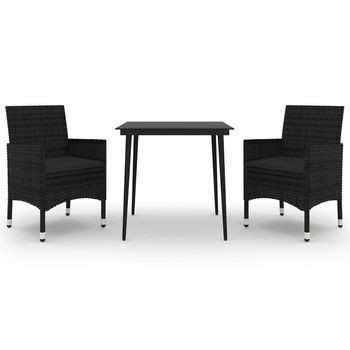 Set Comedor De Jardín 3 Piezas | Mueble De Jardín Y Cojines Ratán Sintético Y Vidrio