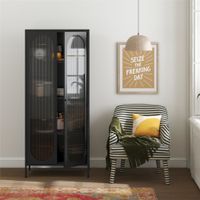 vitrina alto con 2 puertas de vidrio en metal negro