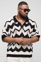 polo plus oversize recto de punto abierto con estampado abstracto negro