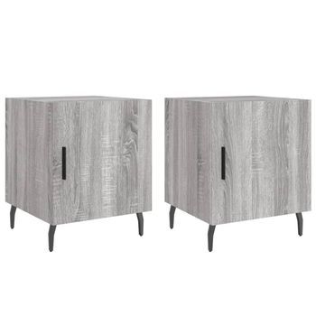 Mesita De Noche 40x40x50 Cm Madera Trabajada, Hierro Y Aluminio - Gris