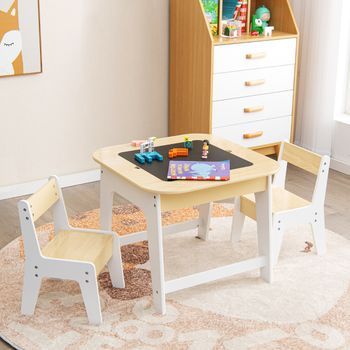Juego De Mesa Y Sillas Infantil Mesa De Actividades Con Almacenamiento Oculto Natural