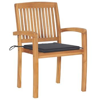 Pack 2 Uds Sillas De Jardín | Silla De Exterior | Sillón Cojines Madera De Teca Gris Antracita