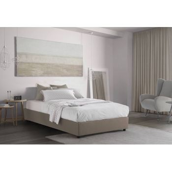 Talamo Italia Cama Individual Y Media Con Contenedor Silvia Sommier, Made In Italy, Cama Con Revestimiento De Tela, Apertura Frontal, Con Colchón De 120x190 Cm Incluido, Taupe