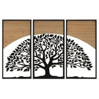 juego de 3 paneles decorativos 3d de metal negro y madera 105x2x70 cm