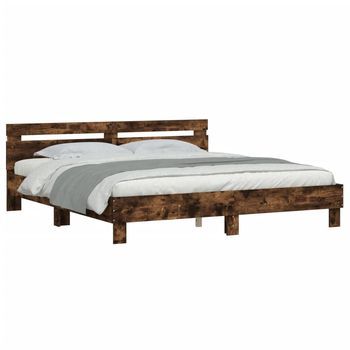 Estructura De Cama Cabecero Y Luces Led Roble Ahumado 180x200cm