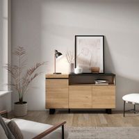 aparador efecto madera roble y negro 150x35x87cm con patas