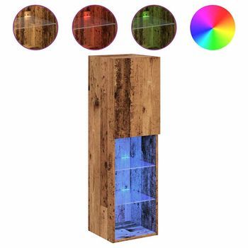 Muebles Tv | Mueble De Salón | Gabinete De Tv Con Luces Led 2 Uds Madera Envejecida 30,5x30x102 Cm