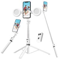 bt12 baston de selfie tripode con luz de relleno tripode de acero inoxidable selfie stick control remoto bluetooth sopor