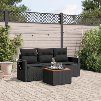 Conjunto De Sofás Jardín 4 Uds | Mueble Jardin Mesa Y Sillas Con Cojines Ratán Sintético Negro Cfw335261